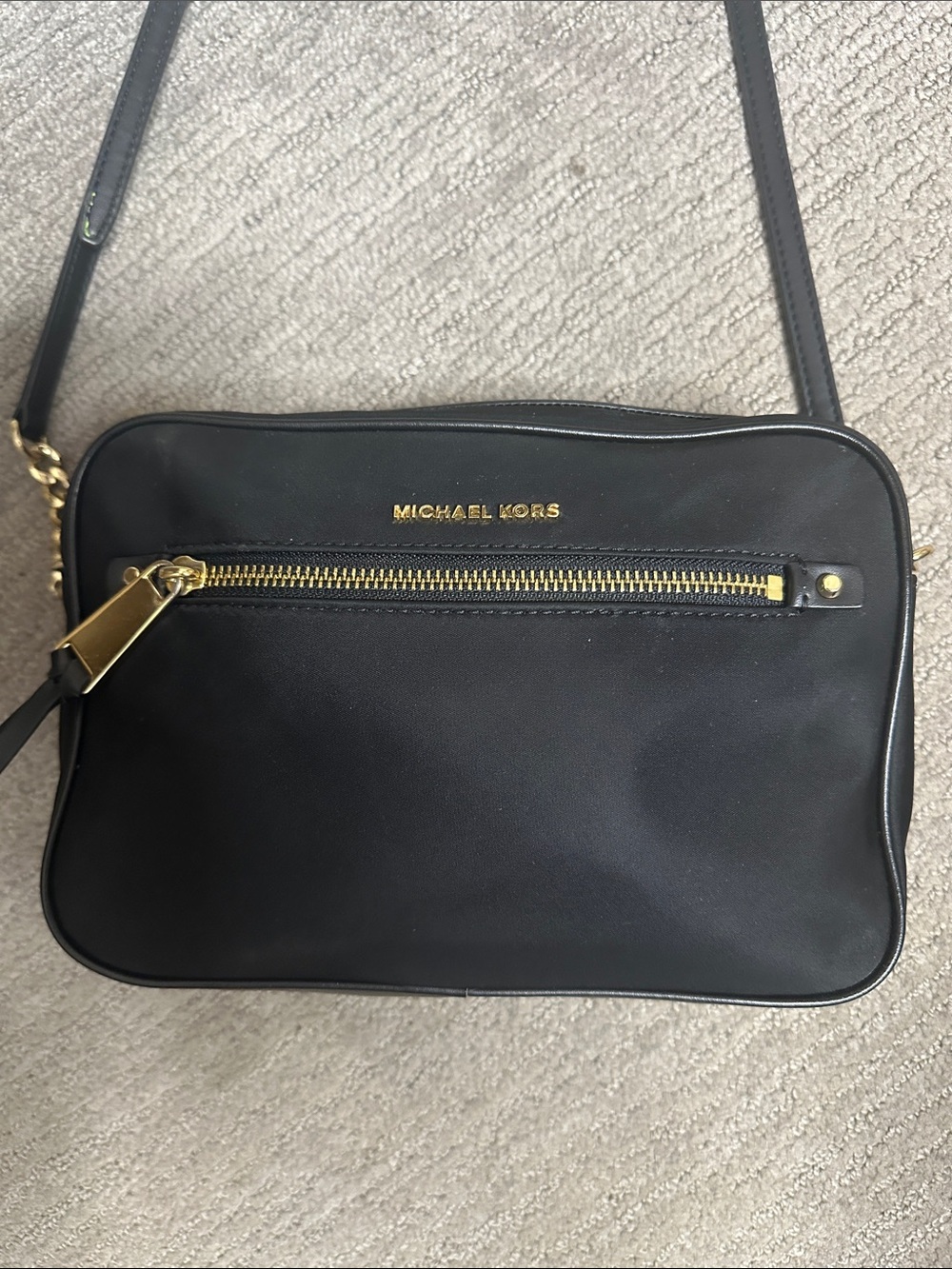 Michael Kors Black Crossbody with Gold Zipper Detail